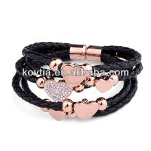 Women and men black unisex leather bracelets